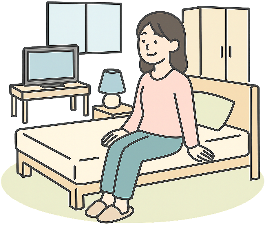 自室で快適に暮らしている女性