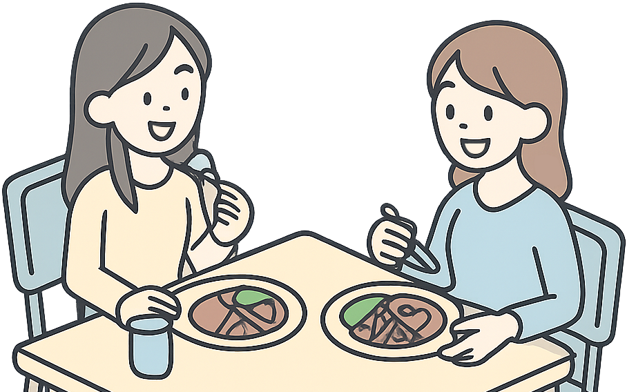 笑顔で食事をしている女性
