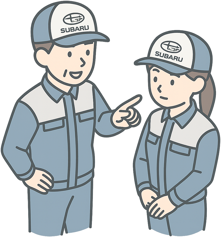 先輩に指導を受けている新人のスバル期間工
