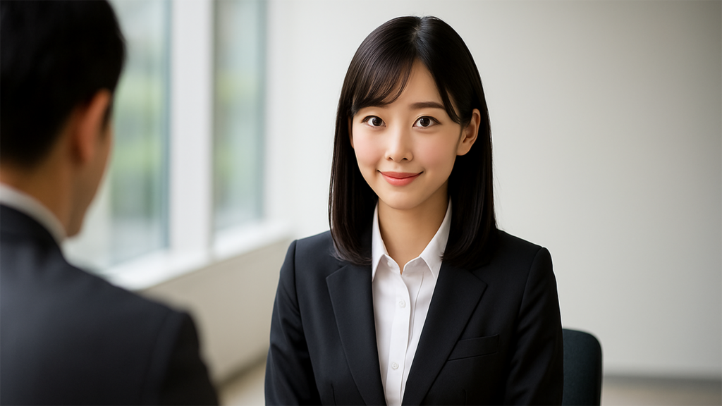 採用面接を受けている女性
