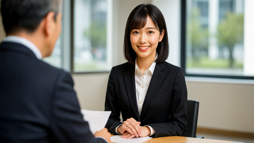 採用面接を受けている女性