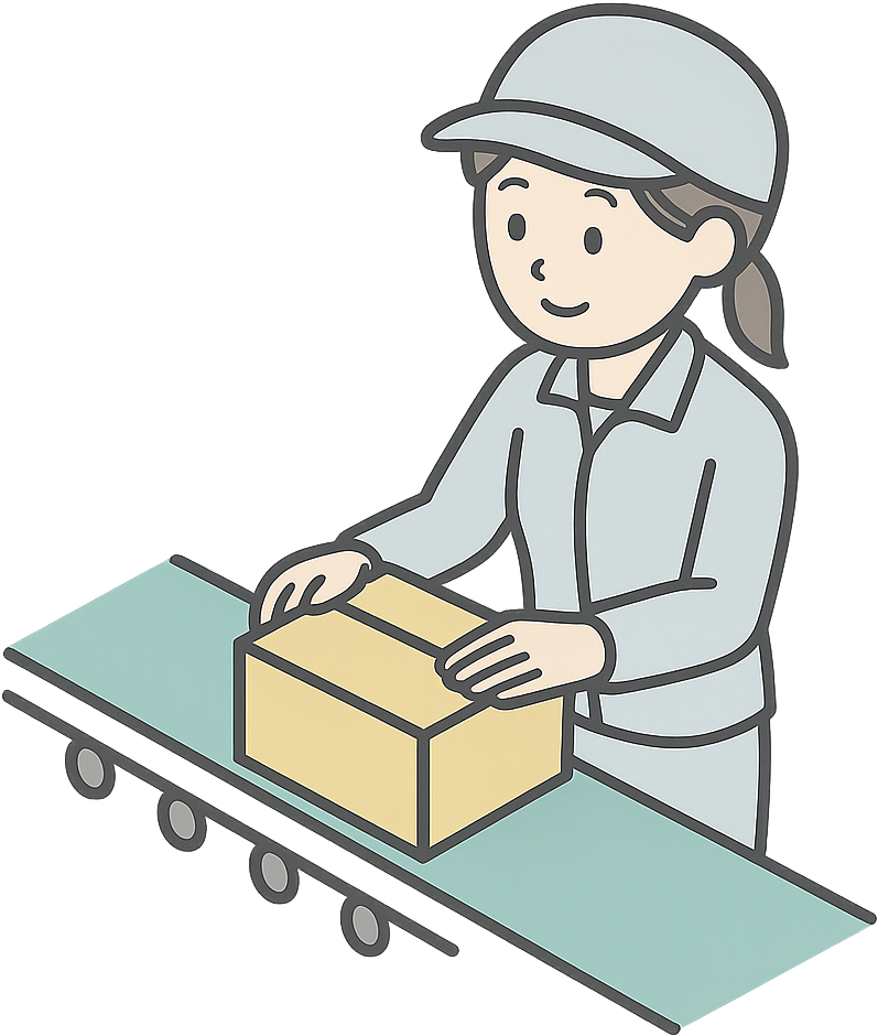 梱包作業をしている女性の期間工