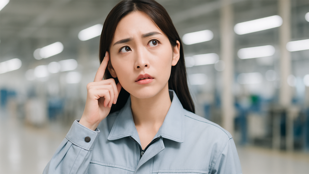 悩んでいる工場勤務の女性