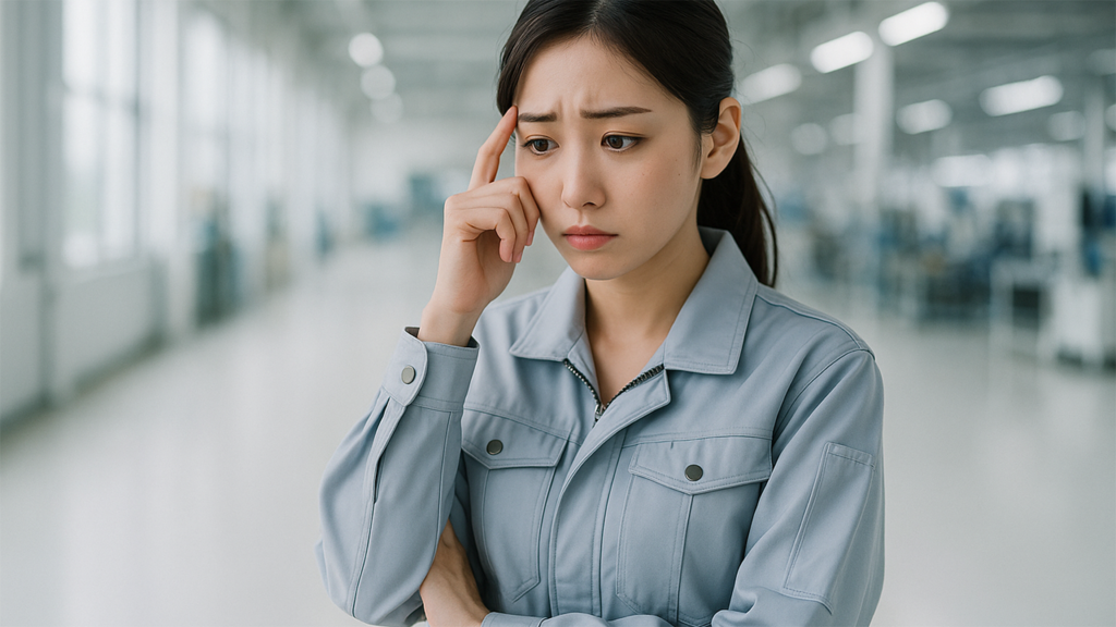 辞めることを考えている工場勤務の女性
