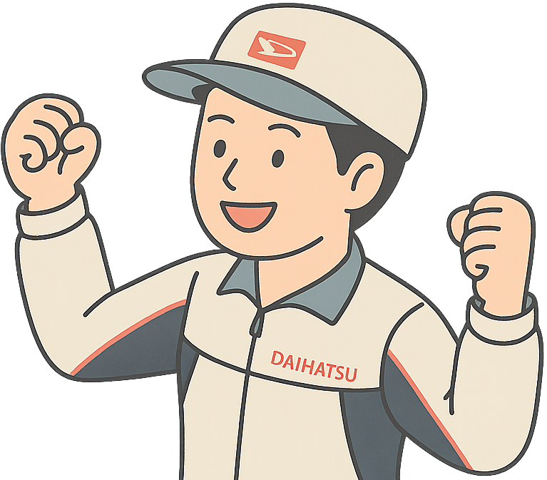 ガッツポーズして喜んでいるダイハツ期間工