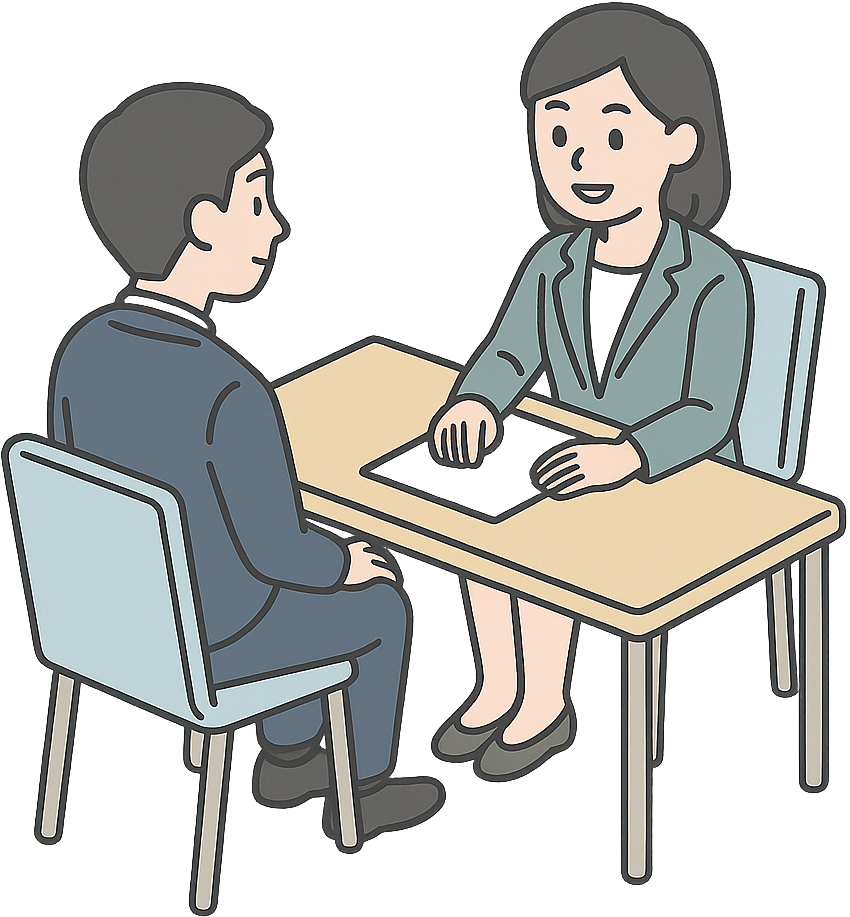 採用面接を受けているスーツの男性