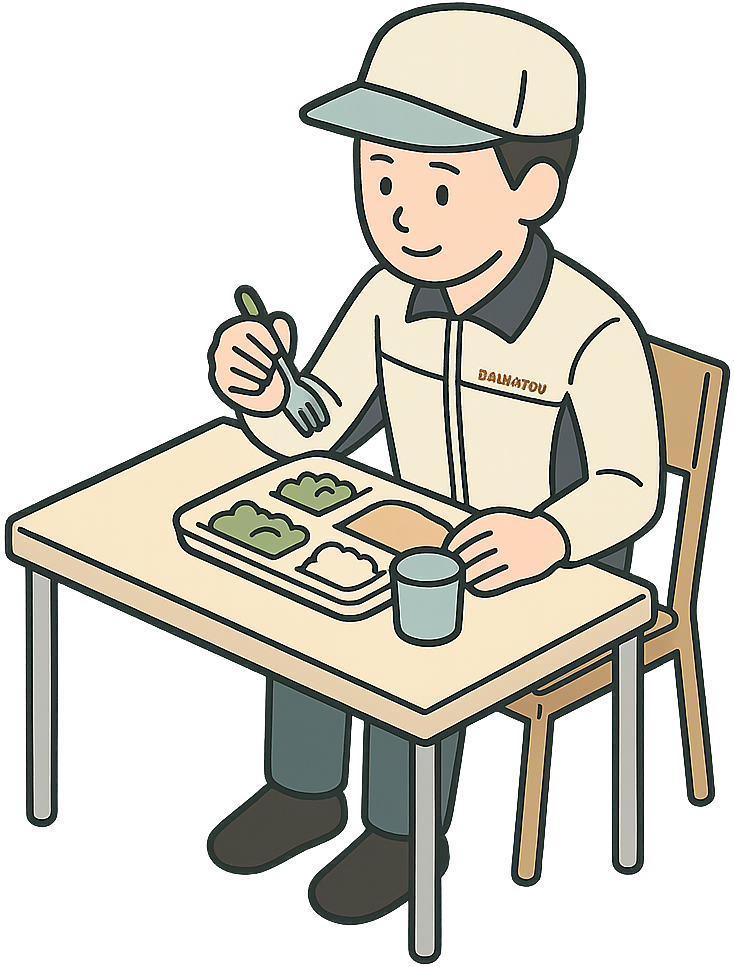 食堂で食事をしているダイハツ期間工