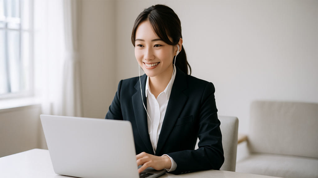 WEB面接を受けている女性