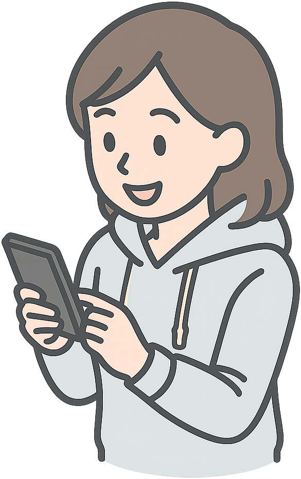 スマホを見ながら笑顔の女性