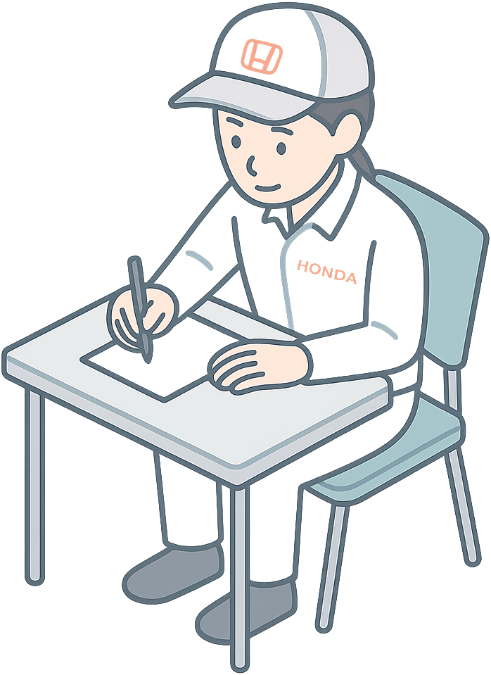 筆記試験を受けているホンダ期間工