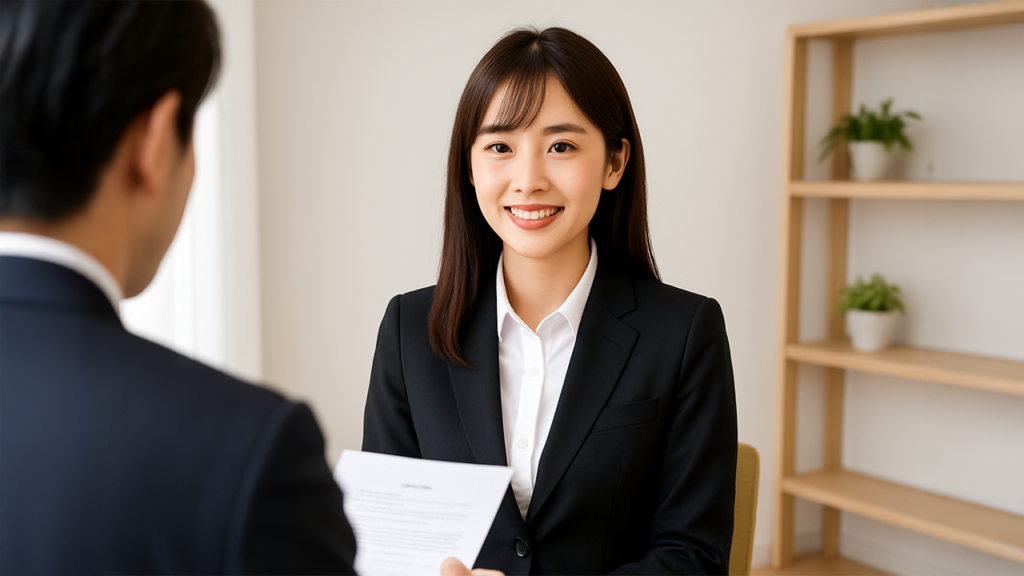 採用面接を受けている女性
