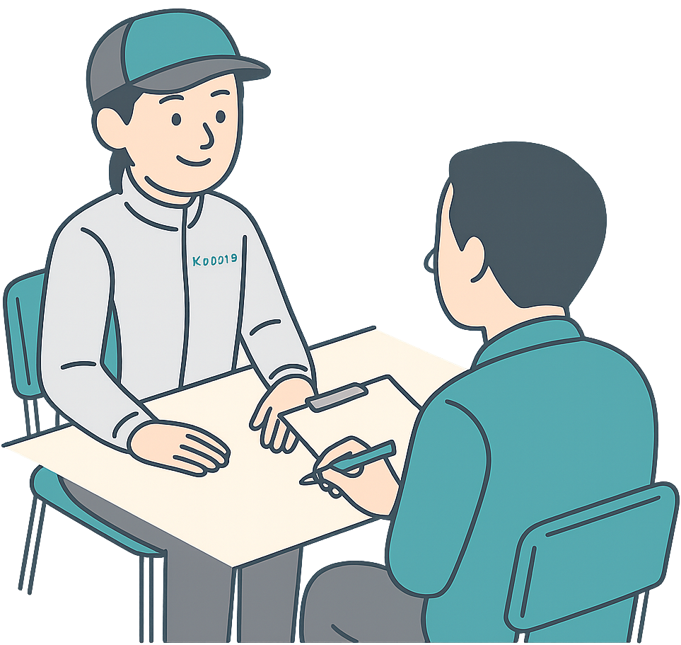 上司の面談を受けているクボタ期間工