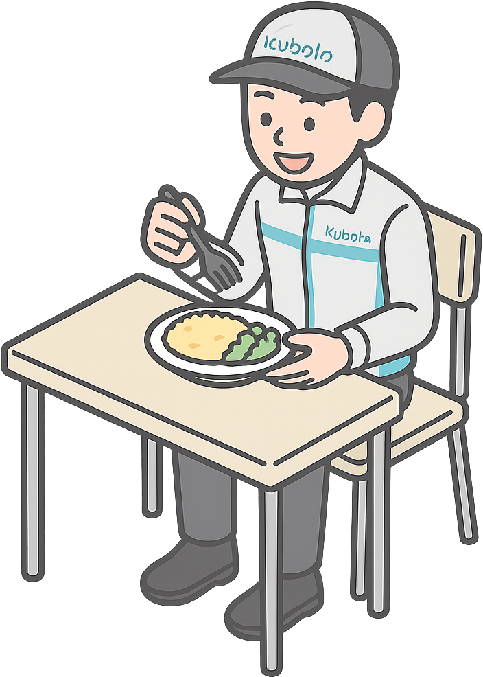 食堂で食事をしているクボタ期間工
