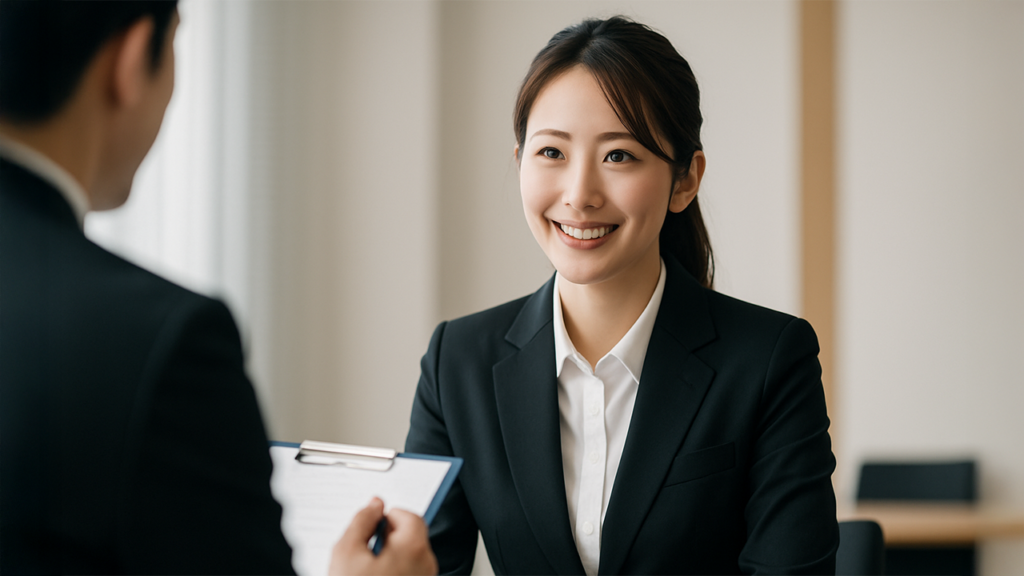 採用面接を受けている女性