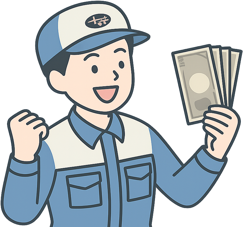 大金を得て喜んでいるスバル期間工