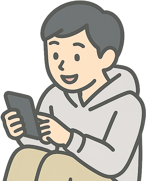 自室でリラックスしながらスマホを使っている人