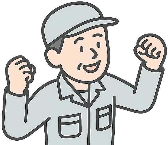 ガッツポーズしている40代の期間工