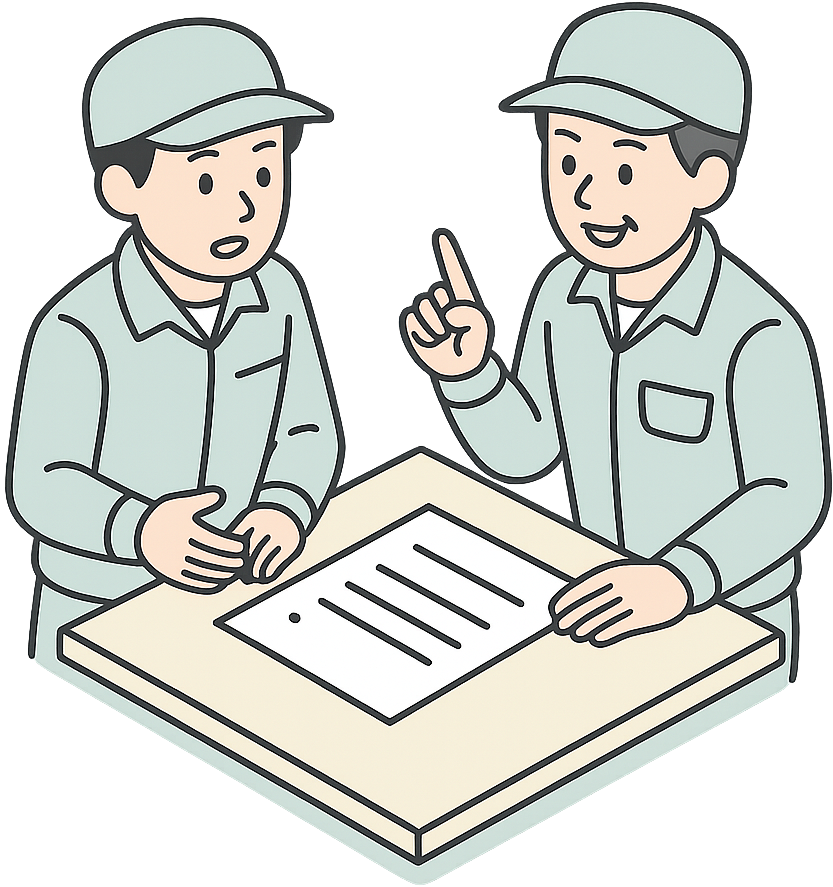 業務改善の話し合いを行っている40代期間工
