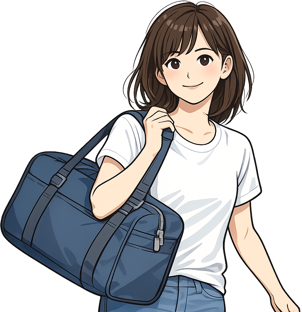 引っ越しのため大きなバッグを抱えて移動している人