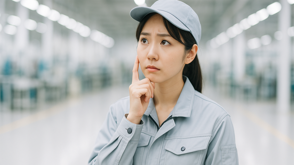 考えごとをしている期間工の女性