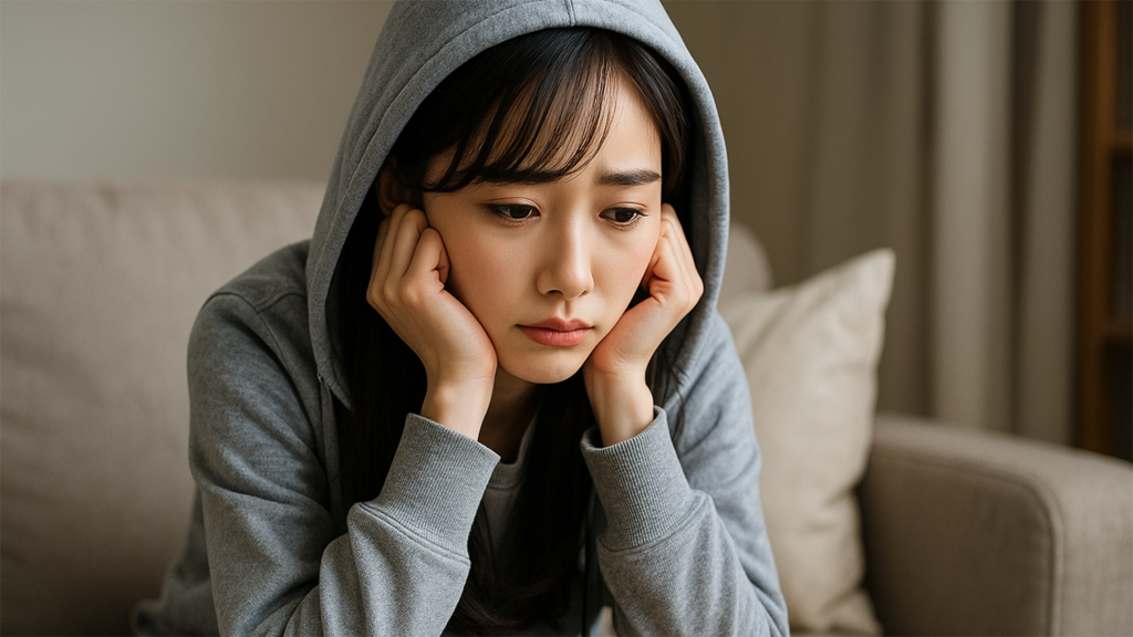 自室で落ち込んでいる女性