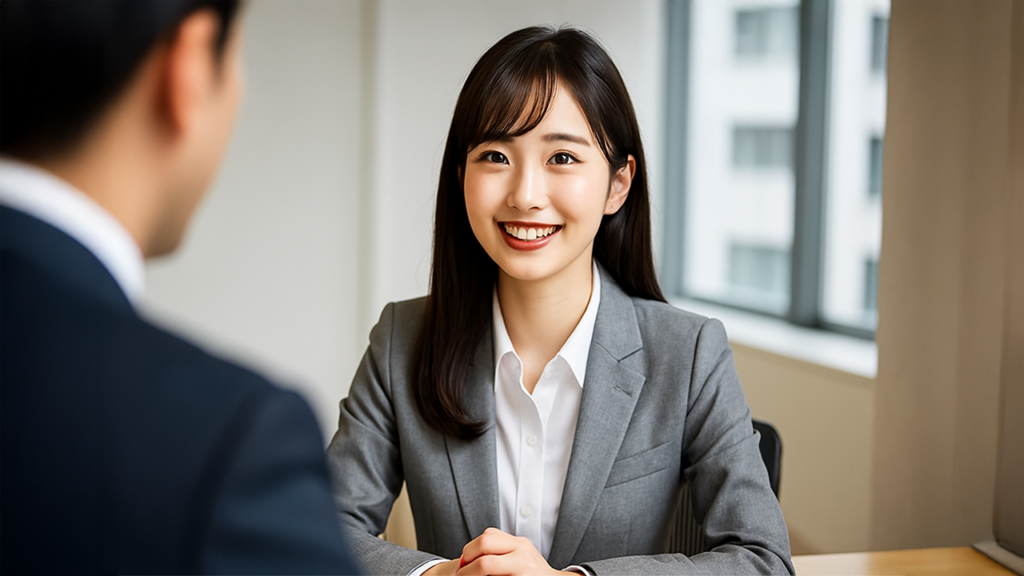 採用面接を受けている女性