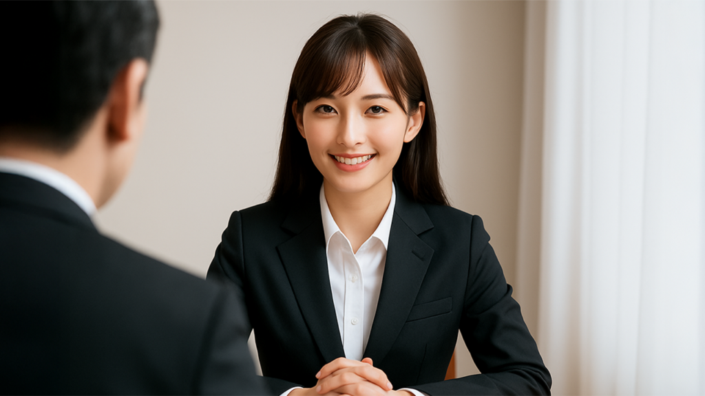 採用面接を受けている女性