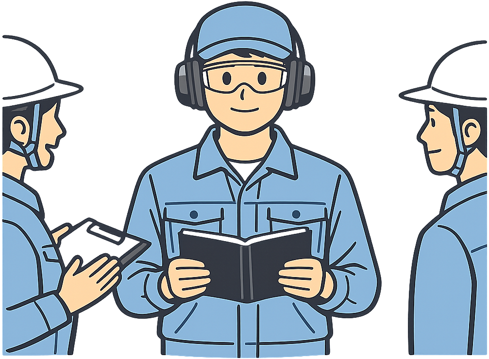 工場の現場で研修を受けている人