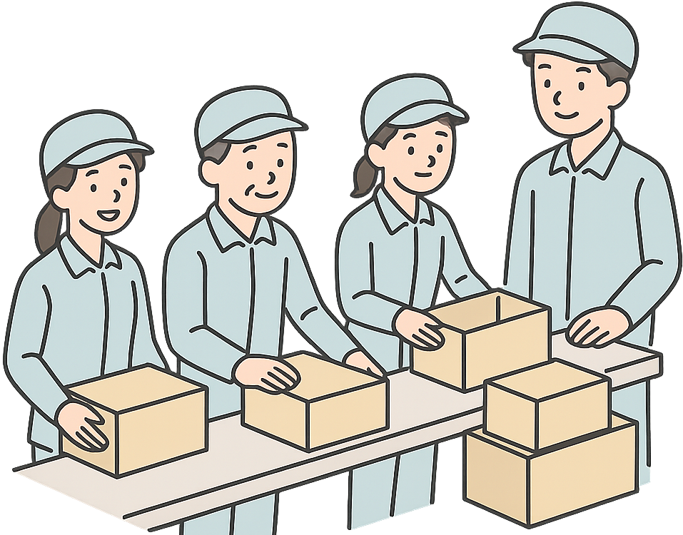 幅広い年代の人が働いている軽作業の工場