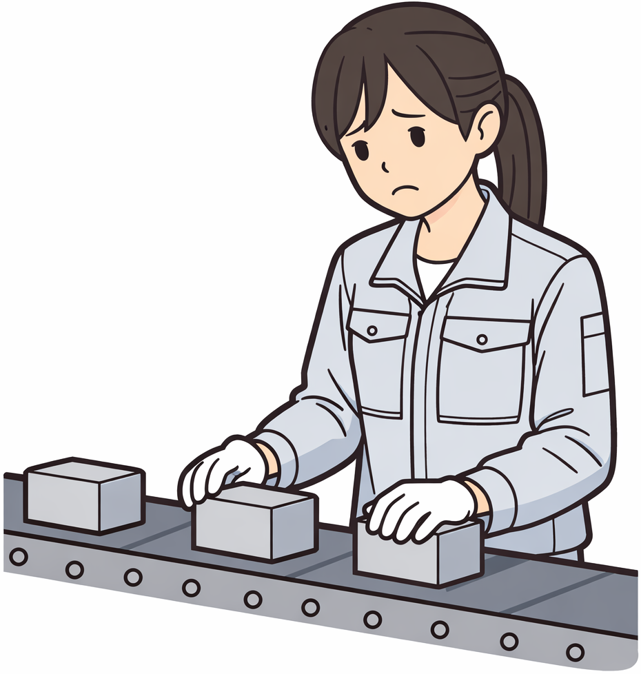 憂鬱そうにライン作業をしている女性