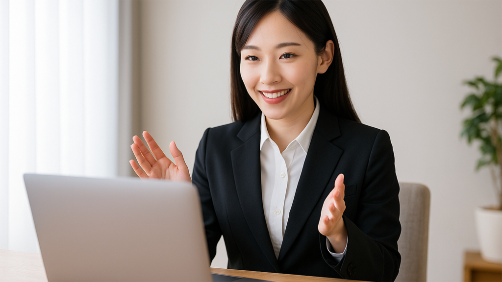 採用試験を受けている女性