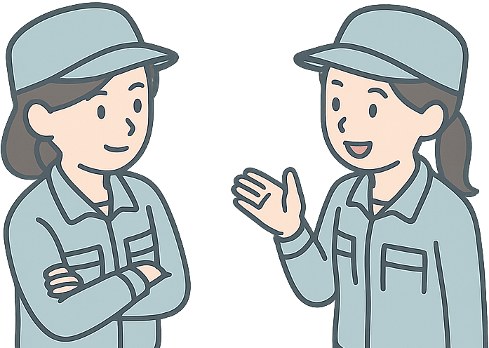 雑談している工場勤務の女性