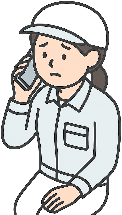 スマホで電話している工場勤務の女性