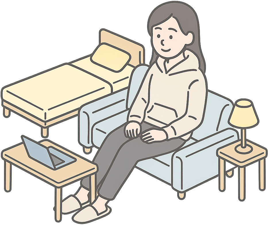 自室でリラックスしている女性