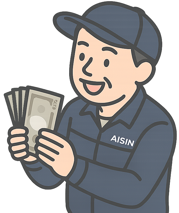 大金を手にしているアイシン期間工の男性