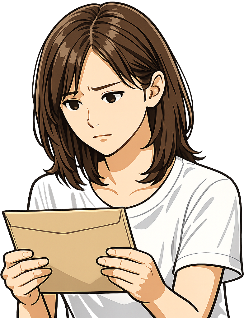 不安そうに封筒を確認している人