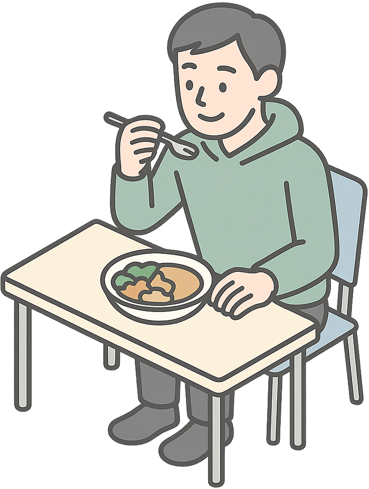 食堂で食事をしている人