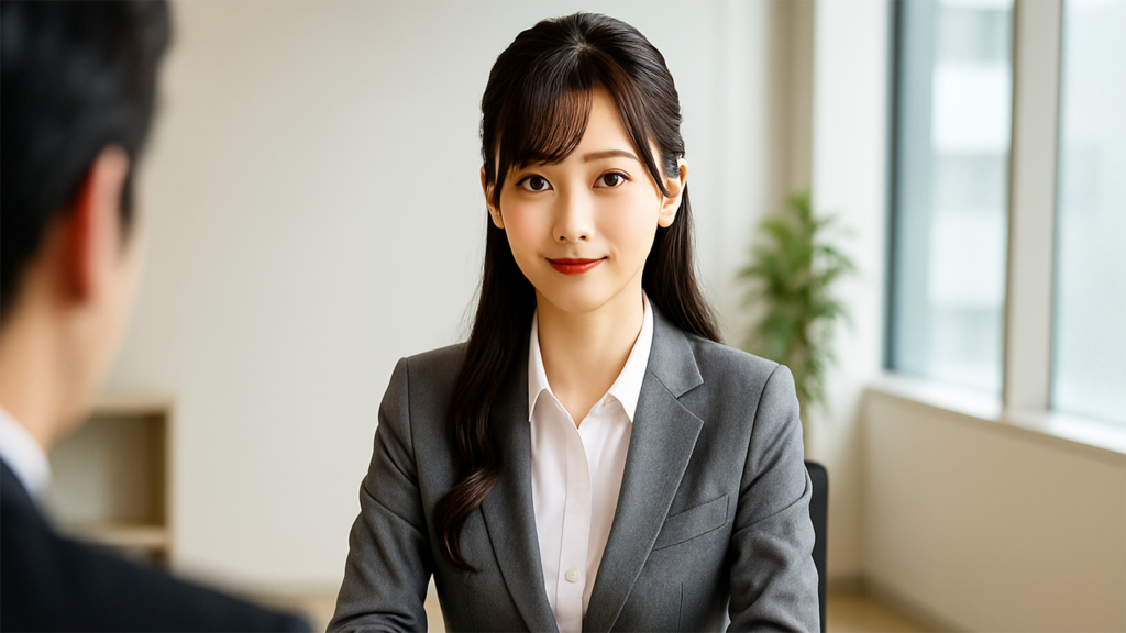 面接を受けている女性