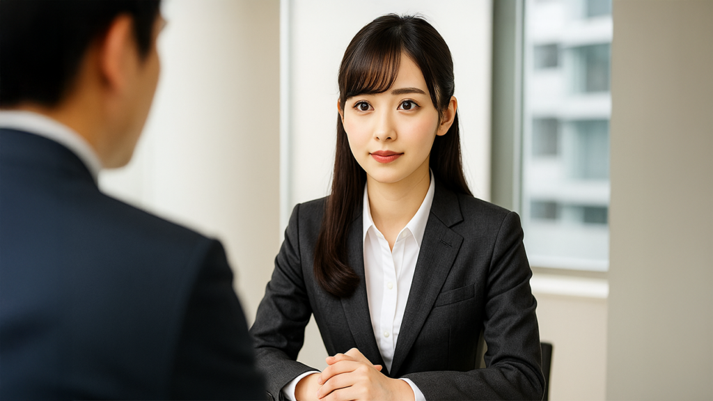 面接を受けている女性