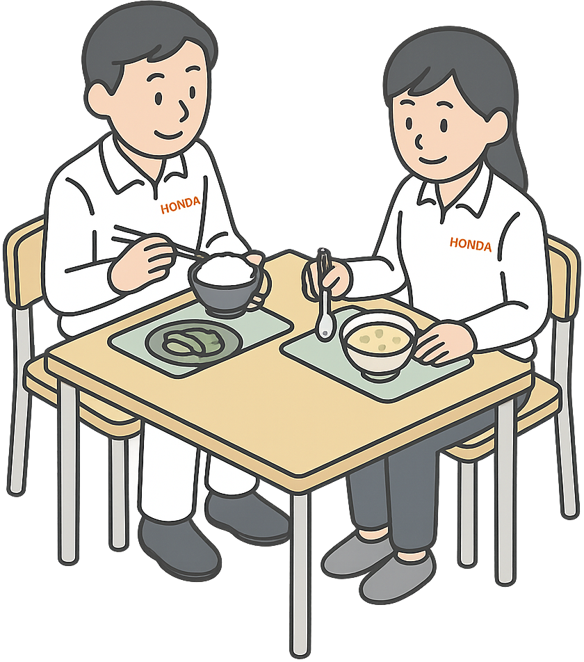 食堂で食事をしているホンダ期間工