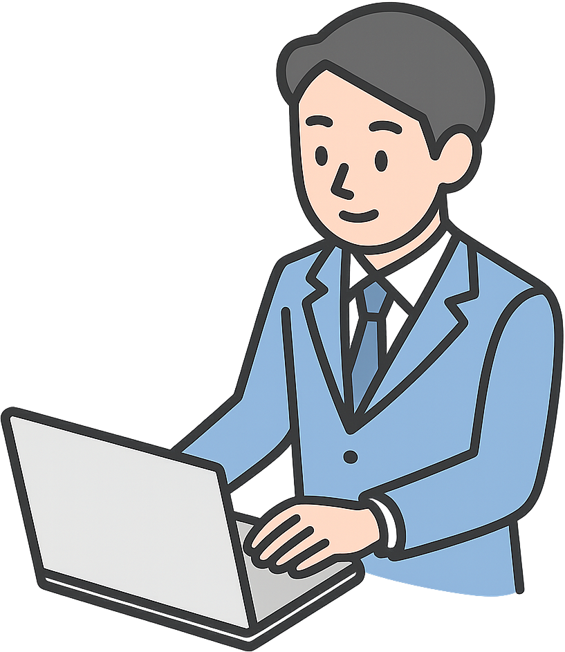 Web面接を受けているスーツの男性