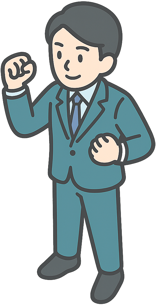 ガッツポーズしているスーツの男性