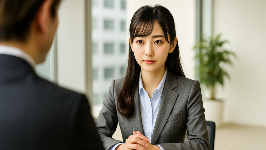 採用面接を受けている女性