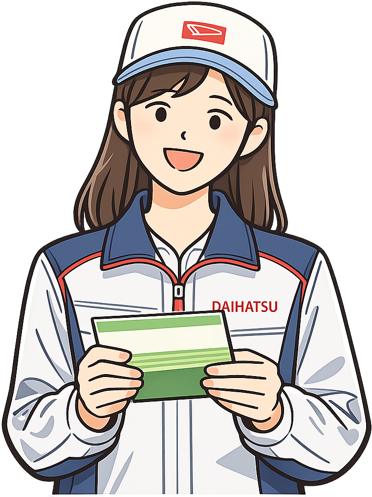 預金通帳を見ている期間工