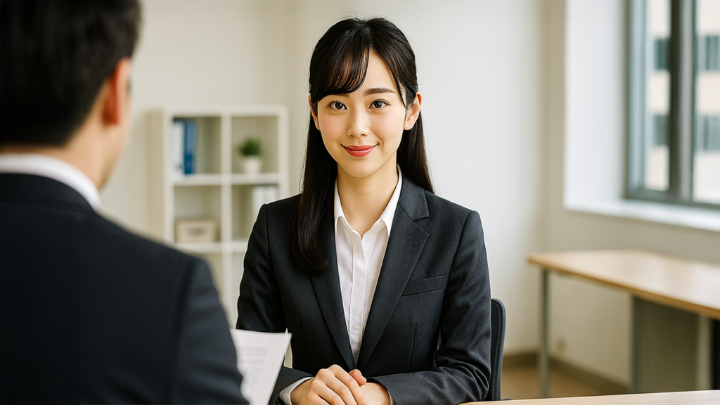 採用面接を受けている女性