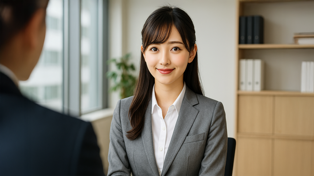 面接を受けている女性
