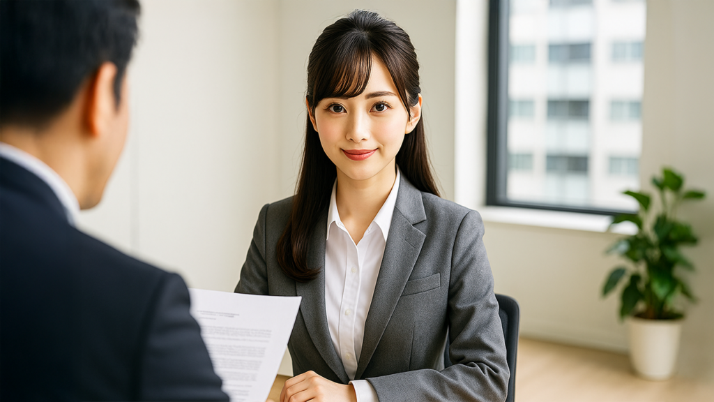 採用面接を受けている女性
