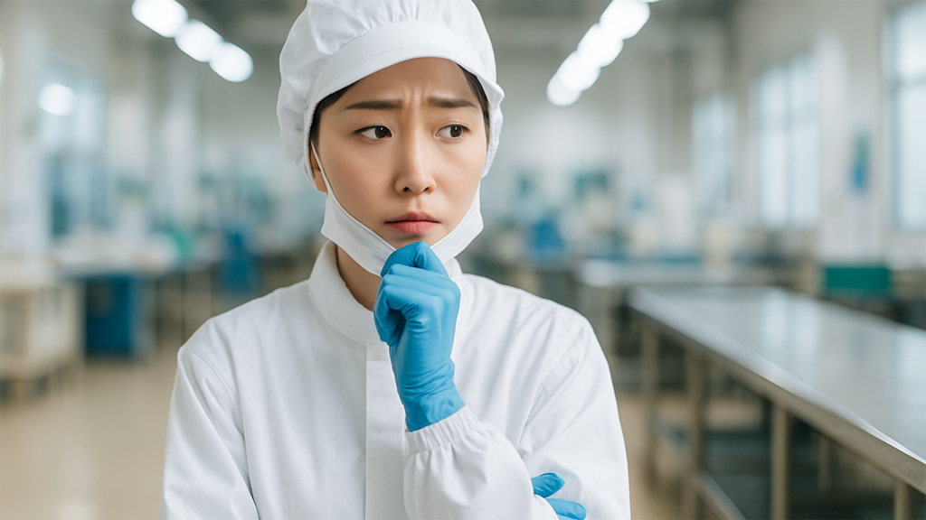 食品工場で働いている女性