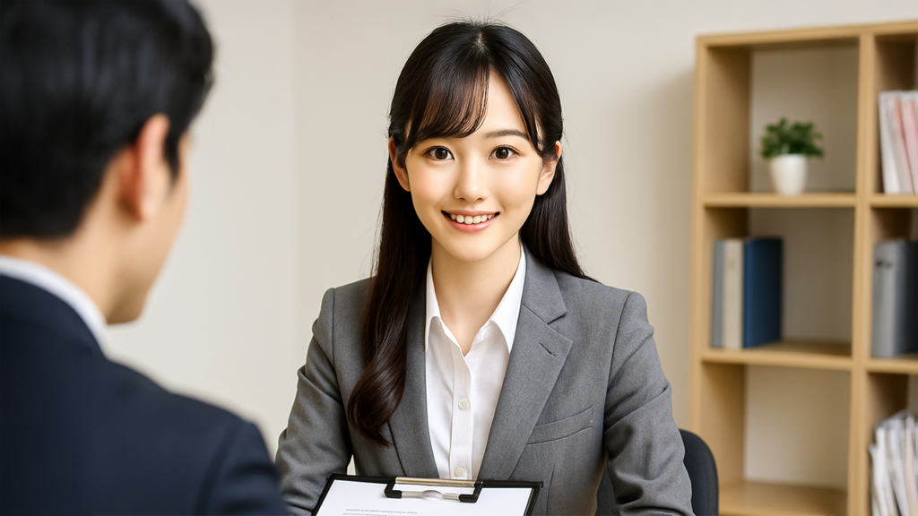 採用面接を受けている女性