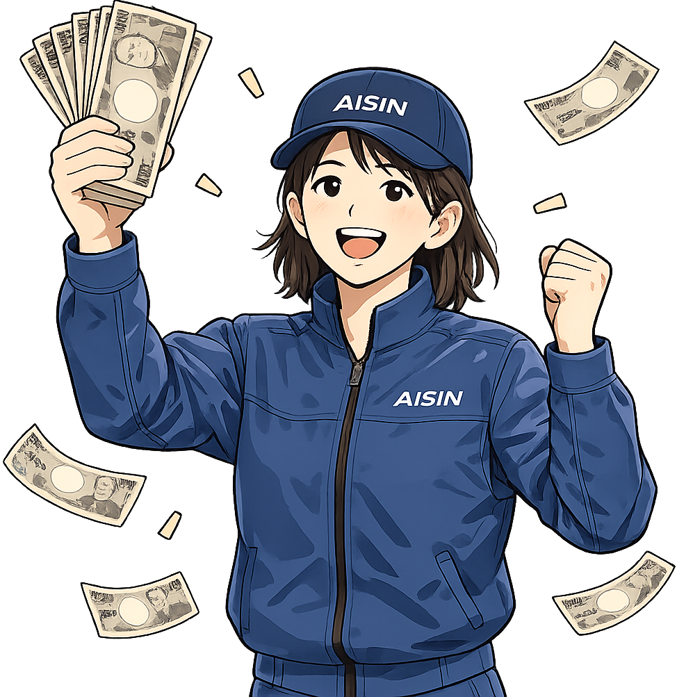 大金を得て喜んでいる期間工